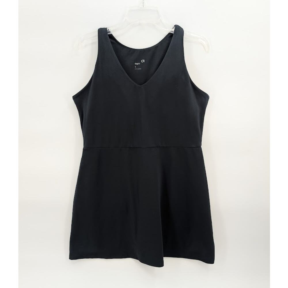Gap Fit Active Tank Dress Womens Large Black Built-In Shorts Shelf-Bra Tennis